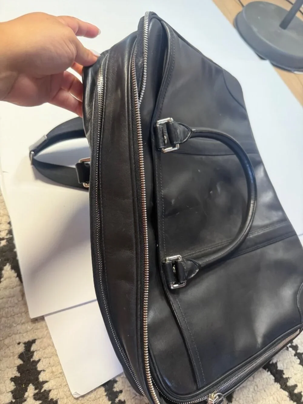 Coach Black Leather Laptop Briefcas Adjustable Strap Work Travel 16